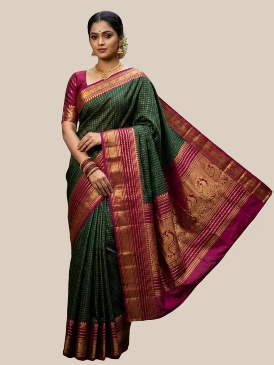 Bride in royal purple Kanchipuram silk saree 1