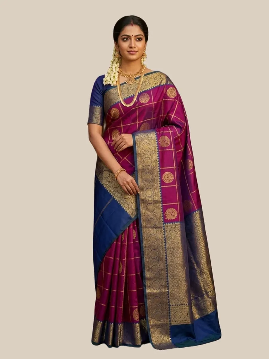 Bride in royal purple Kanchipuram silk saree 4